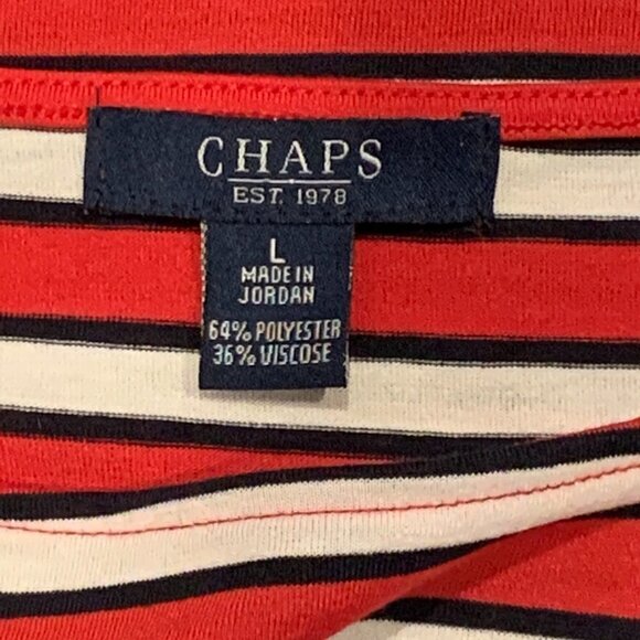 Chaps Tank Top Striped Adjustable Ruched Hem L Red White Black 167G - Picture 9 of 10